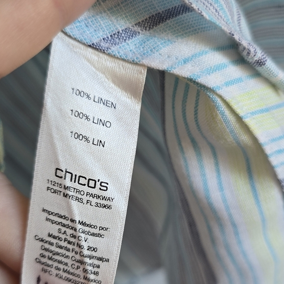 Chico's, Coastal No Iron 100% Linen Blue Stripe Button Front Top, Size Large - Picture 12 of 13